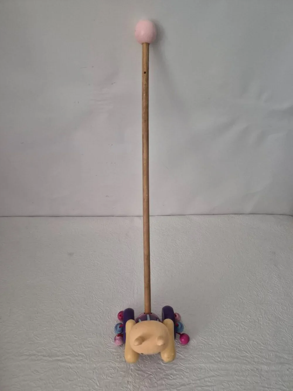 Wooden Rabbit Easter Bunny Kids Toddler Push Pull Clacker Toy Purple Pink